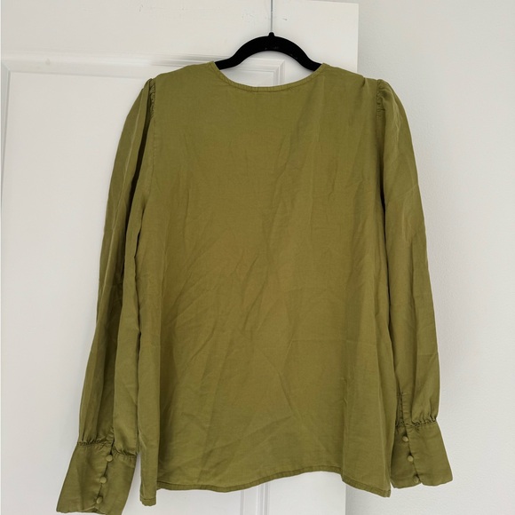 NEW Joie Nordstrom women’s olive green embroidered blouse shirt top size LARGE - Picture 6 of 6